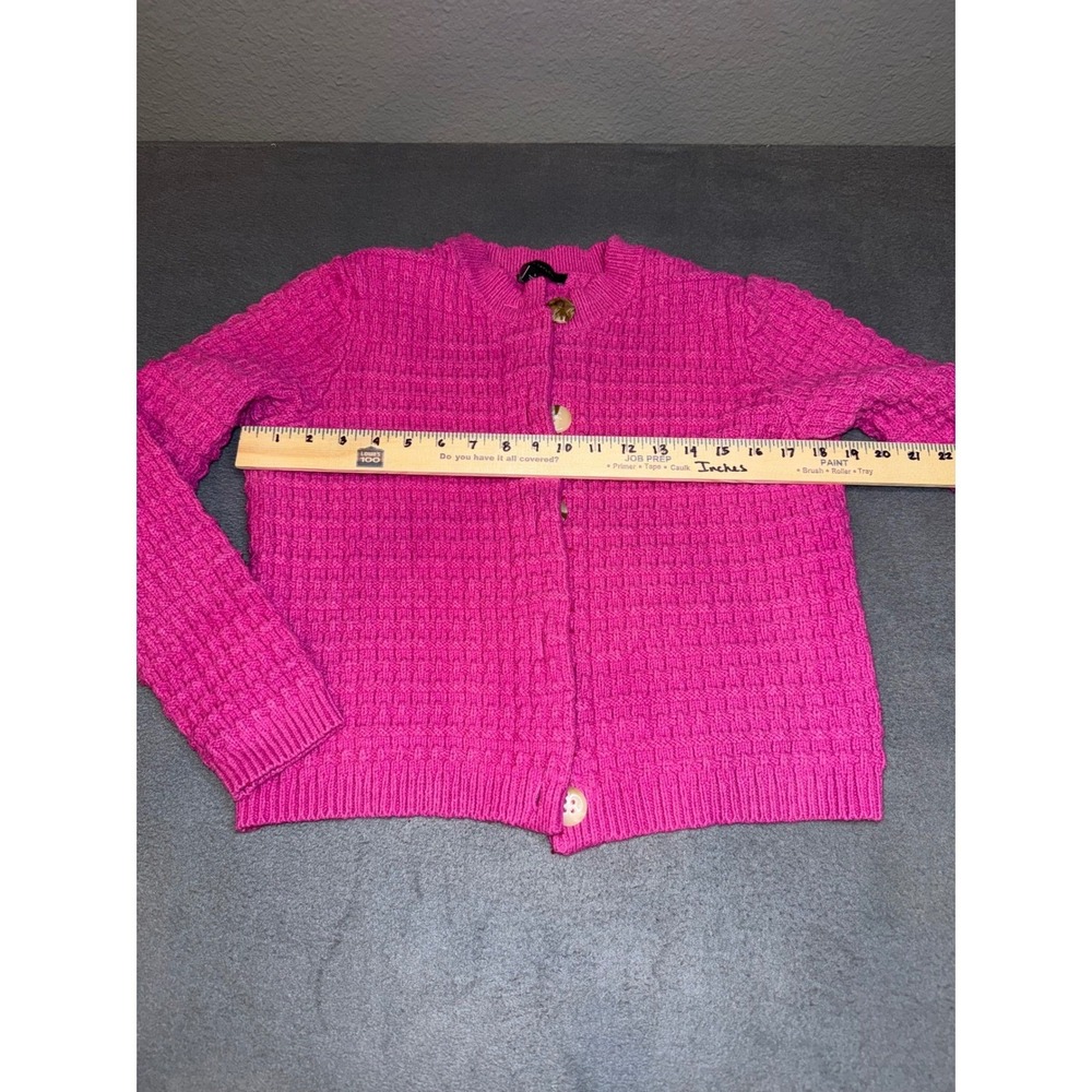 Ann Taylor Hot Pink waffle Knit Cardigan  button front  Grandmacore Cottage L - Picture 7 of 13